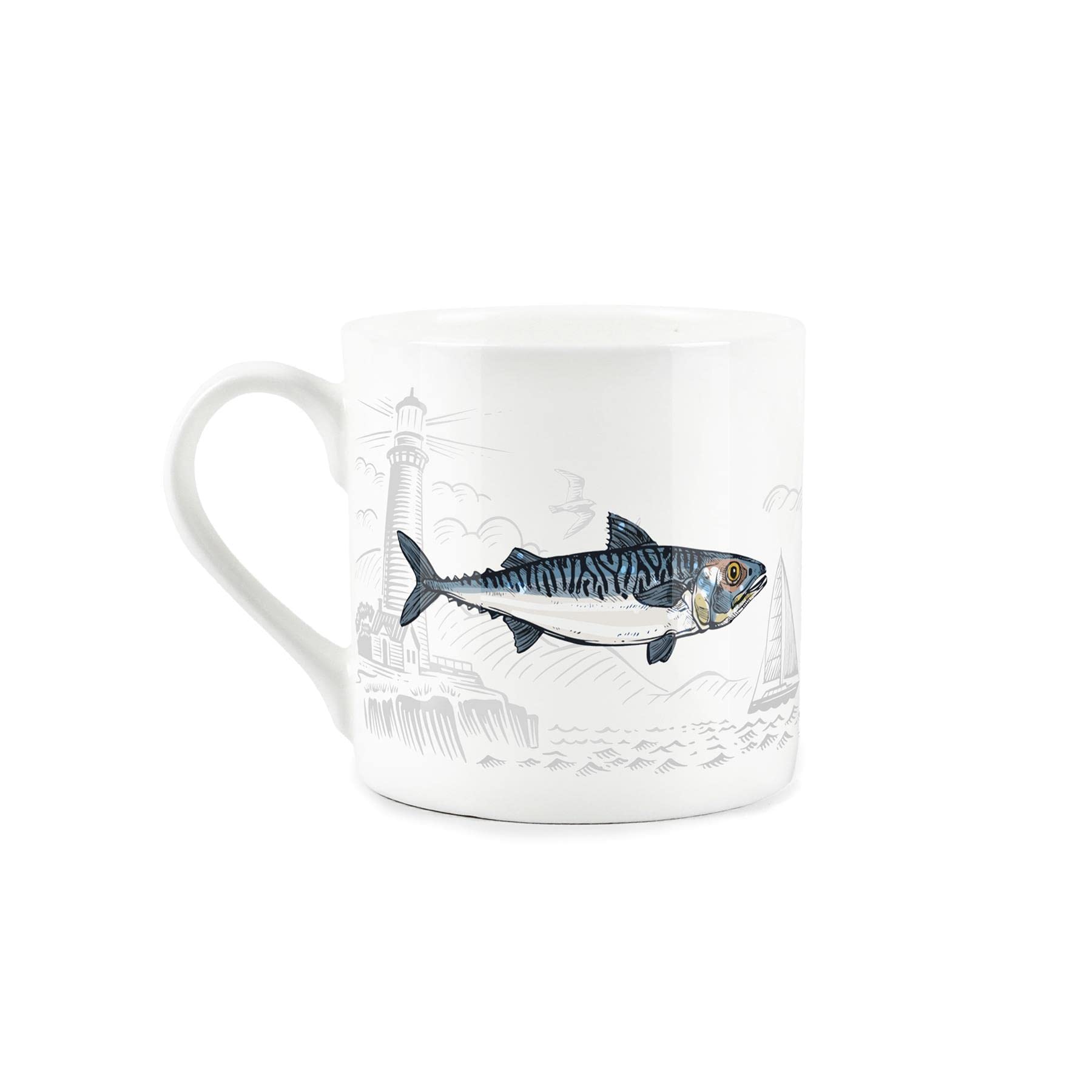 Purely Home Coastal Animals Mackerel Seaside Themed Mug - Fine Bone China White Coffee/Tea Present Gift - Image 2