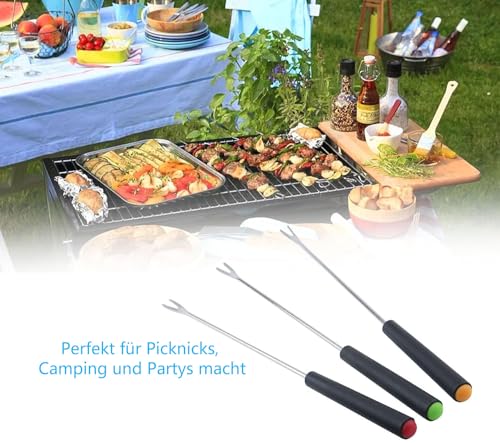 Foto von LATRAT 8er-Set Käsefondue-Gabeln,Fonduebesteck aus Edelstahl,Edelstahl Grillgabel Fondue Gabel,Käsefonduegabel mit Hitzebeständigem Griff für Käse-Schoko-Fondue-Braten-Marshmallows-Fleisch
