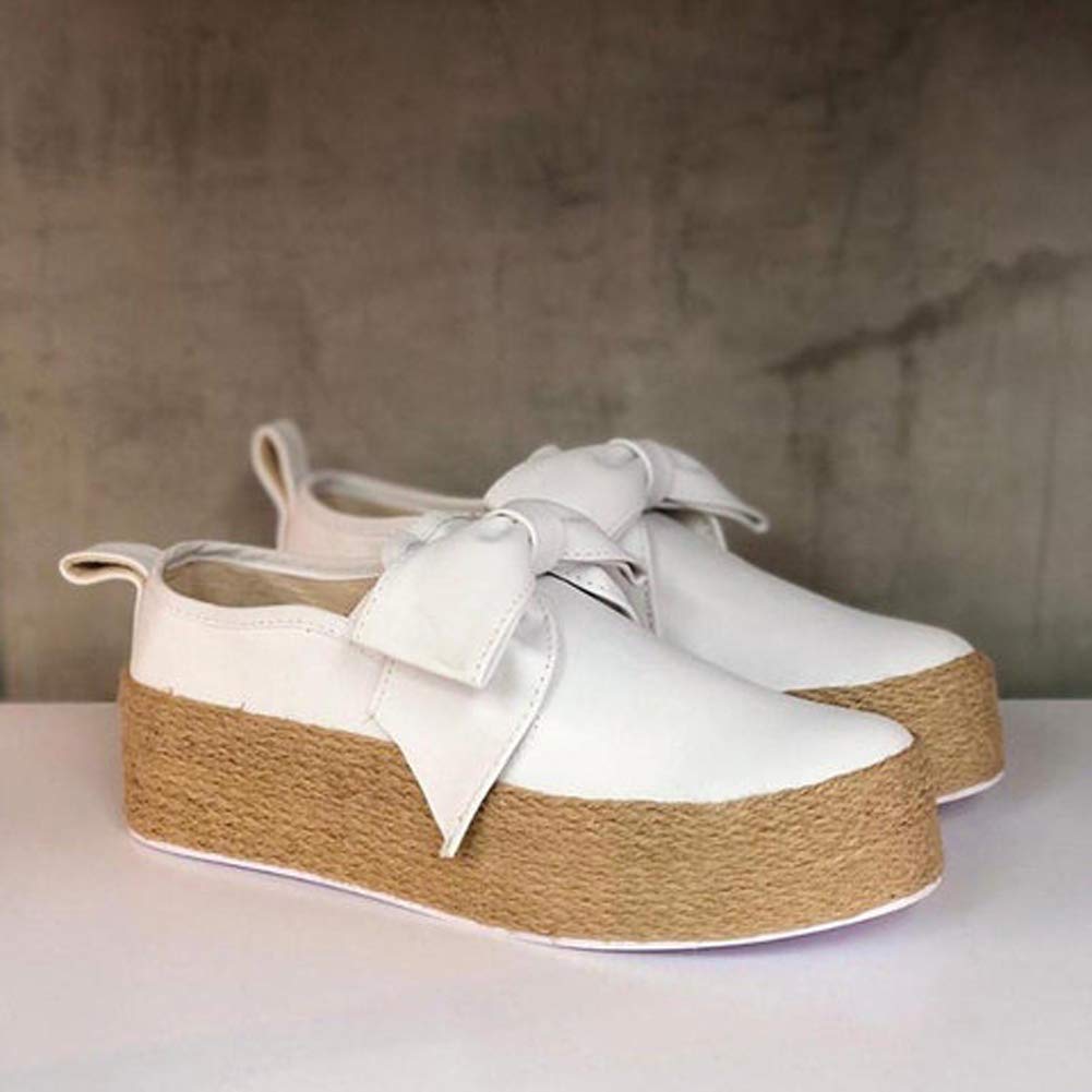 Minetom Espadrille Plateforme Femmes Chaussures de Toile Mode Casual Espadrilles Rayure Noeud Papillon Bout Fermé Confortable Loafers Sneakers