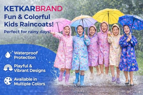 Image of Kids Waterproof PVC Raincoat with Hood & Sleeves | Lightweight, Portable Rain Wear for Boys & Girls | Button Closure with Storage Bag