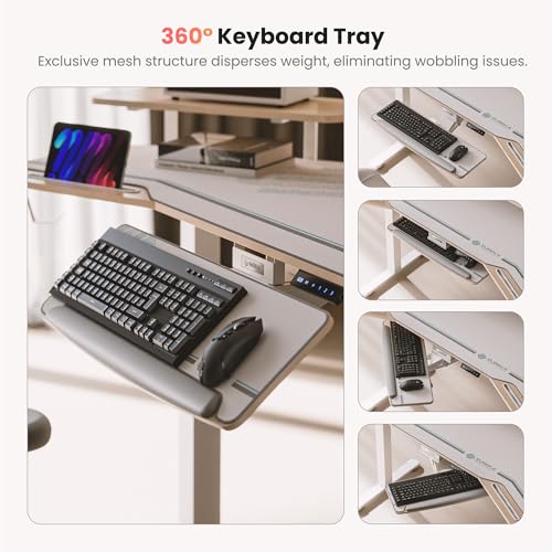 Image of EUREKA ERGONOMIC Standing Desk with Keyboard Tray, Large Music Studio Gaming Desk, Wing Shaped Sit Stand Table 72'', LED Convertible Shelves, Dual Motor&Slot, Maple