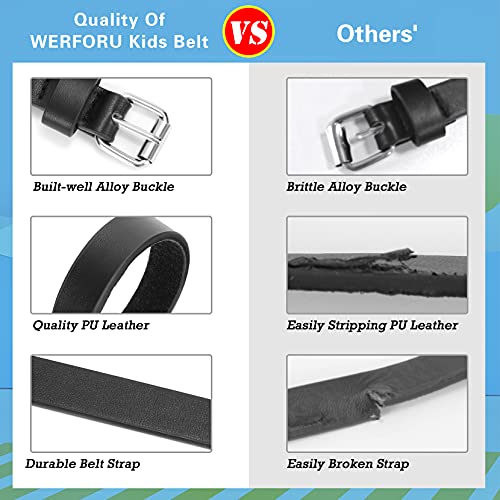 WERFORU 4 Pack Kids PU Leather Skinny Belt for Girls Boys Teen Child Thin Shiny Glitter Waist Belt for Jeans Dress, Black+Silver+Pink+Rainbow,Fits Waist Size 18-24 Inches4