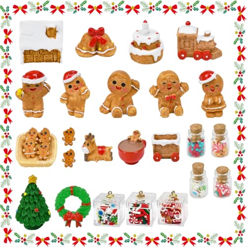 FuxFuis Juego de 28 piezas en miniatura para casa de muñecas, accesorios para casa de muñecas, mini casa de jengibre, duende de Navidad, accesorio para escena en miniatura, modelo DIY fiesta
