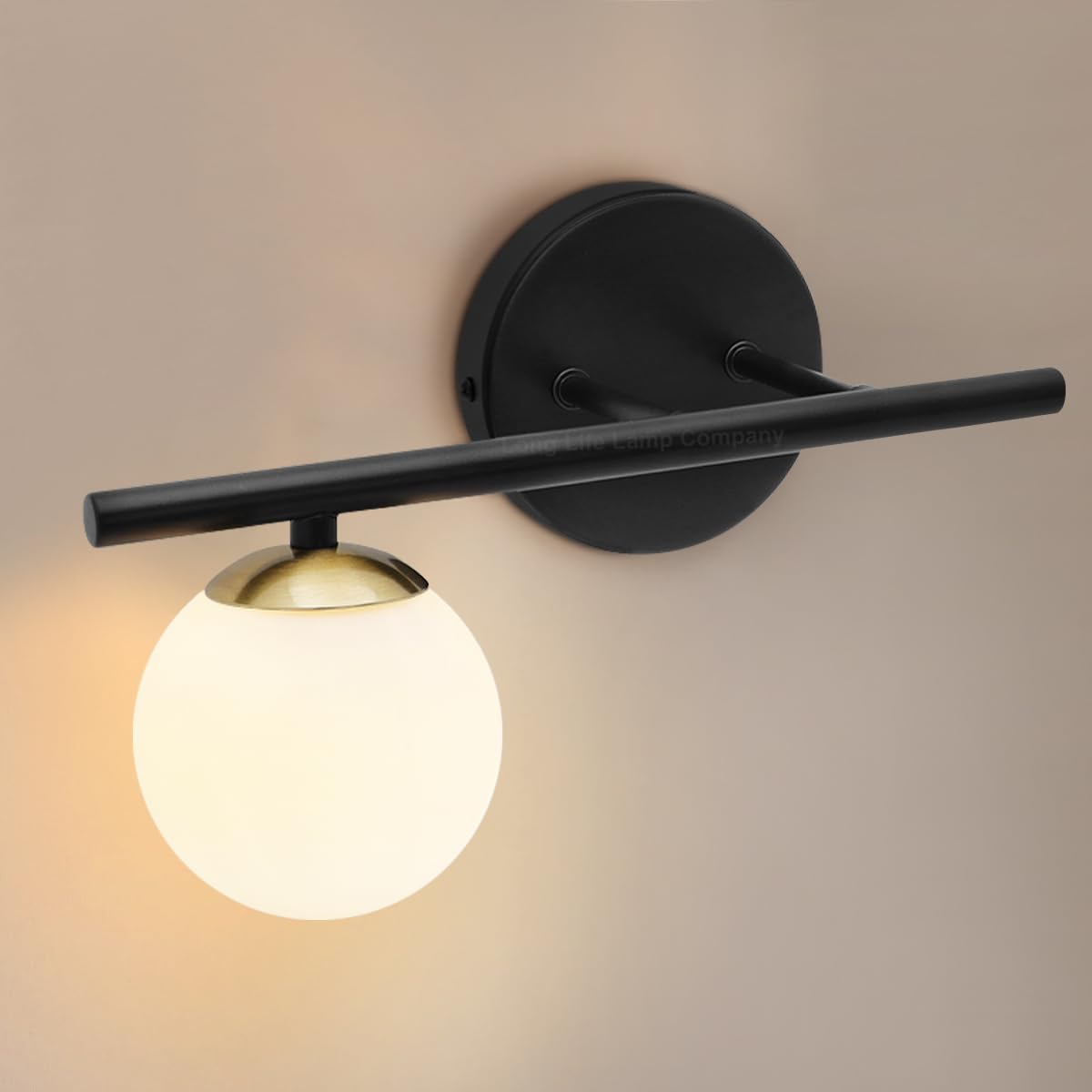 Long Life Lamp Company Glass Frosted Globe Wall Light Sconce Matte Black and Brass for Indoors H3088 with LED Bulb Warm White G9