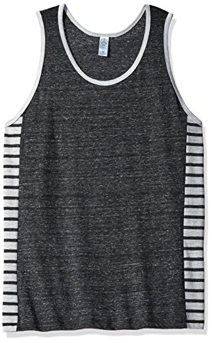 Alternative Men's Jersey Marine Side Panel Tank, Eco Black/Eco Oatmeal Riviera Stripe, M