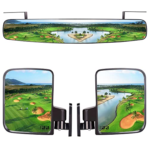 10L0L Espejo lateral plegable para carrito de golf y espejo retrovisor universal para Club Car EZGO Yamaha, paquete combinado de espejos panorámicos extra anchos Cover
