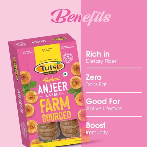 Image of Tulsi Afghan Anjeer Lazeez 1Kg (500g x 2) | Figs Dry Fruits | Dried Afghan Anjeer | Rich Source of Vitamins & Dietary Fiber | Healthy Snack | Low in Calories | Fat Free | Large Size | Pack of 2