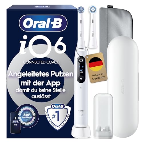 Oral-B iO Series 6 Elektrische Zahnbürste — Electric Toothbrush Inkl. 2 Aufsteckbürsten, Reise-Etui, 5 Putzmodi für Zahnpflege — Zahnbürste Elektrisch, Designed by Braun — Weiß