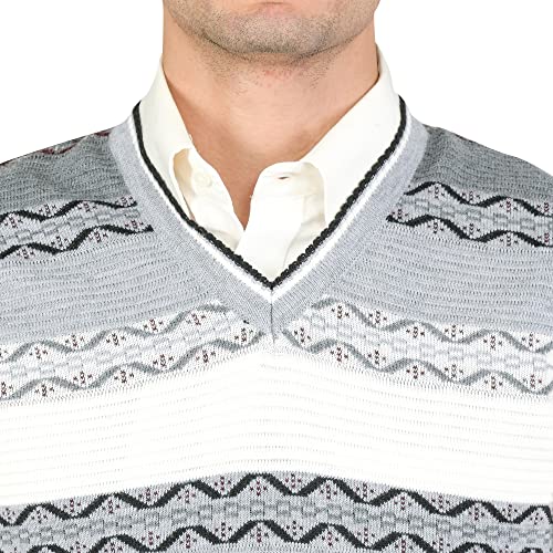 Image of Men Woolen V-Neck Printed Design Sleeveless Pullover Heavy Rainbow Fabric Winter Wear Pure Wool Cardigan Regular Coaty Fully Warm Heavy Pullover Cardigans Free Sizes