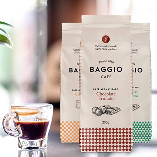 Café Em Pó Baggio, 5 Pacotes, 1.250g, Chocolate Trufado, Menta e Caramelo, Café Moído Aromatizado