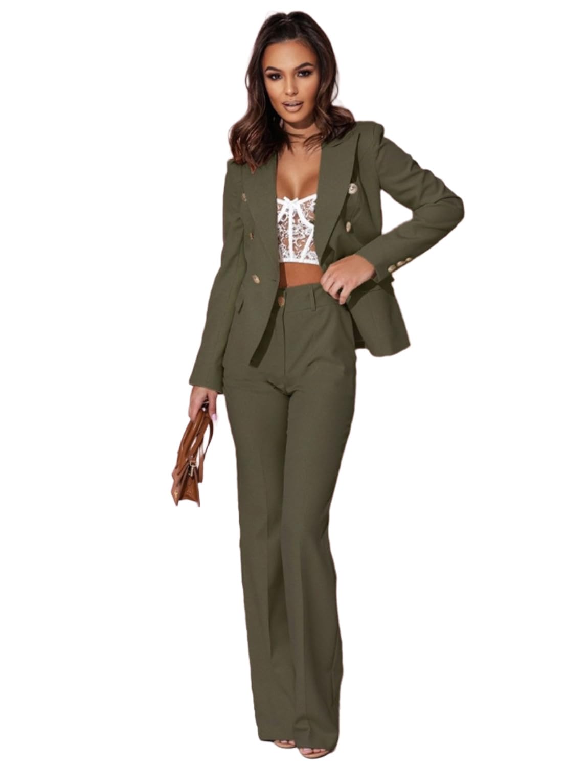 Womens Suit Speech Two-Piece Peak Lapel Double Breasted Buttons Jacket and Pants Daily