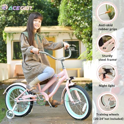 Image of ACEGER Girls Beach Cruiser Bike for Kids 5-13 Years Old, 16 inch 18 inch 20 inch 24 inch Single Speed Kids Bicycle Included Coaster Brake, Front and Rear Reflectors, 24 inch 7 Speeds with Dual Brakes