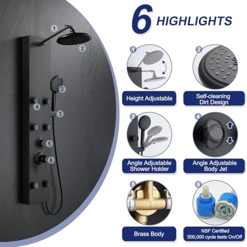 Image of Backline All In 1 Shower Panels for Bathroom 304 SS Hot & Cold Water Adjustable | 3 Function Handshower with Waterfall Shower /Tub Spout /Body Spray /Storage Rack (Black Matt)