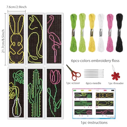 Image of INFUNLY 6pcs Simple Animals Cross Stitch Bookmark Kit for Beginners DIY Abstract Plants Embroidery Bookmark Kits Rabbit Needlepoint Kit with Instruction Easy Cross Stitch Set for Book Lovers Readers