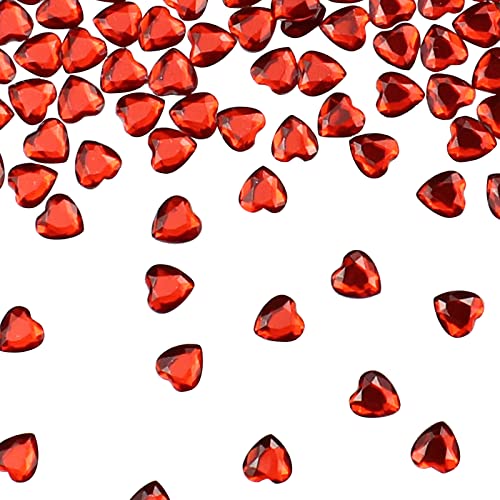 aupawdy 1000 Pièces Acrylique Rouge Strass Cristaux Coeur en Strass Coeur à Dos Plat de Cristal pour Fabrication de Cartes, Artisanat, Invitations de Mariage...