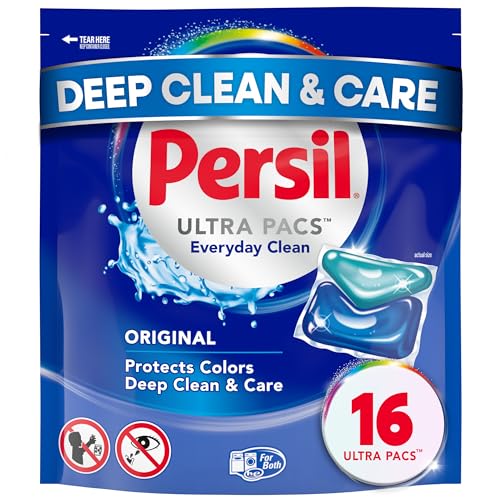 Image of Persil Ultra Pacs Original Everyday Clean Laundry Detergent, 16 Count, No Mess, Single-Dose Laundry Soap, Deep Clean Fabric Care for Colors & Whites, All Water Temperatures, HE Safe