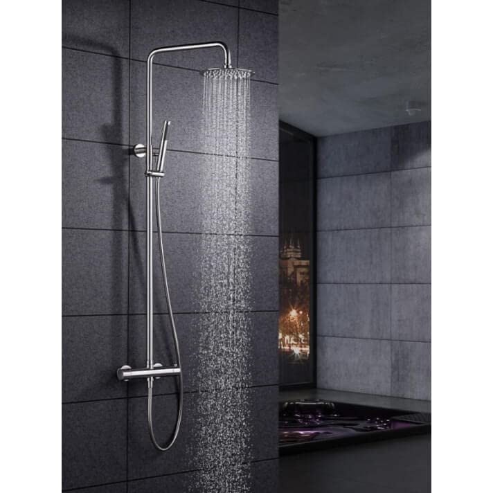 IMEX - Conjunto de ducha termostática de acero inoxidable S316 - Columna de ducha con control de temperatura con Rociador redondo y mango de ducha - Grifos de ducha - Serie Moscú IMEX BTK017/AC