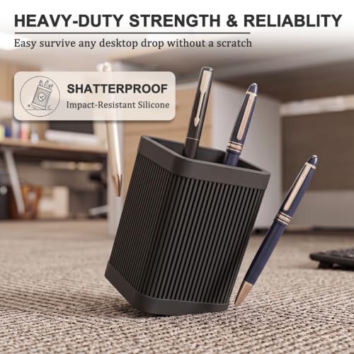 Image of HighHerz Aesthetic Pen Holder For Desk, Modern Silicone Pencil Holder, Stylish Office Desk Decor, Made of 5 mm Thickened Premium Silicone, Office Desk Organizer And Accessories (Black)
