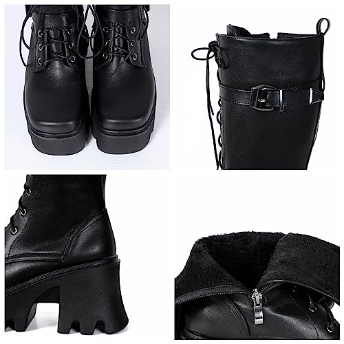 Image of Parisuit Women's Knee High Goth Platform Boots Lace Up Combat Boots