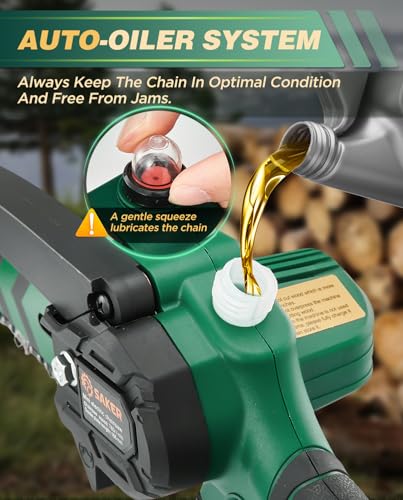 Image of Saker Mini Chainsaw with Auto Oiler|6 Inch Chainsaws[2026 Upgraded]|Mini Cordless Electric Chain Saw|Small Handheld Portable Chainsaw Battery Powered for Tree Trimmer and Garden 2 Batteries+3 Chains