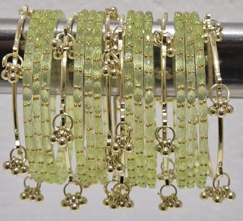 Image of kashmiri ghangharoo glass bangle Set For Women And Girls | Light Weight Bangles | Traditional Transparent Fancy Glass Chudi Set for Wedding, Party (18 Bangles)