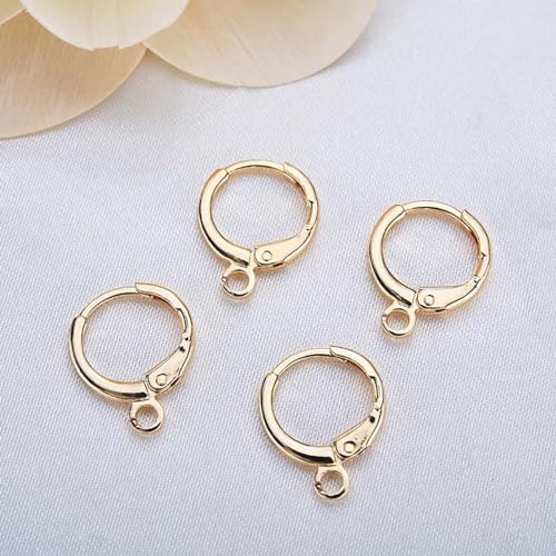 Image of Dhruv Crafts 25 Pieces French Leverback Earring Hooks for Jewellery Making, Brass Round Earwires Earring Components for DIY Craft Supplies Gold 14 mm