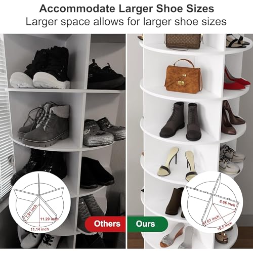 Image of Leavader 8-Tier Round Rotating Shoe Rack Tower, White Spinning Shoe Shelf with Vertical Handbag Rotate Shoes Closet Organization, 360 Shoe Rack Storage Round Carousel