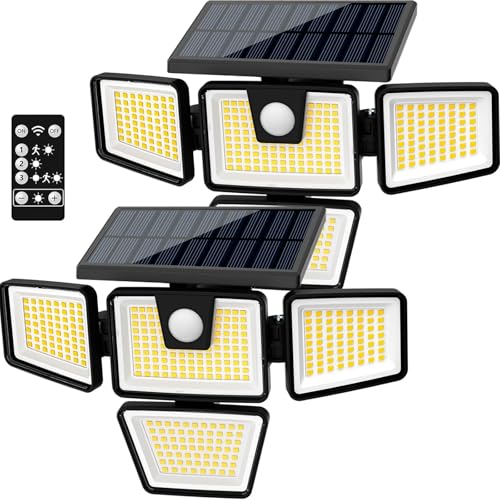 AmeriTop Lumières Solaires Extérieur, Pack de 2 Lumières LED à Détecteur de Mouvement Solaire Haute Luminosité Sans Fil, 4 Têtes Réglables, Étanche IP65, Applique Murale LED de Sécurité