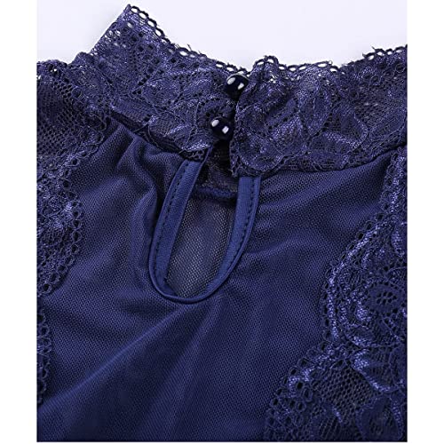 Body de renda transparente sem mangas e tule para mulheres, malha floral, gola alta, roupa de cima,