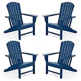 IVY&LANE Adirondack Chairs Set of 4 | HDPE Plastic | Outdoor Fire Pit Chairs | Oversized | All-Weather | Blue | for Outside Deck Backyard Patio Poolside Porch Lawn