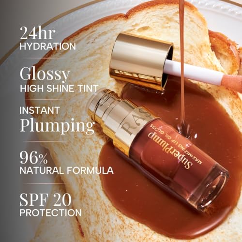 Image of RAS Luxury Oils Hydrating 4-in-1 Super Plump Lip Oil Gloss, Balm, Plumper & Gloss with SPF 20 | Enriched with Natural Oils, Peptides & Hyaluronic Acid - Hazelnut Glow