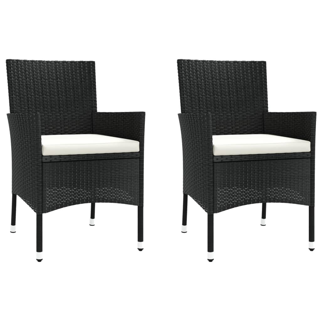 Fengshui Set da giardino da 3 pezzi, in polyrattan nero, con cuscino | Telaio in acciaio verniciato a polvere, resistente alle intemperie, facile da pulire, 110 kg per sedile