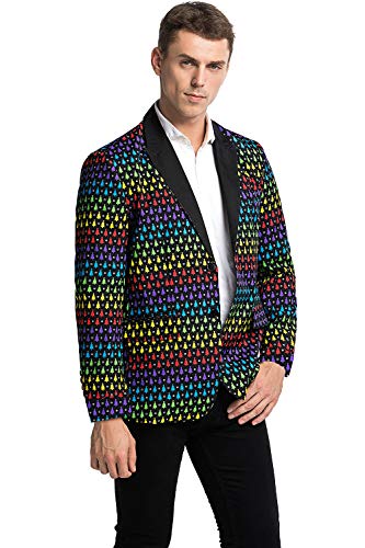 Men's Christmas Party Blazer Funny Xmas Party Suit Jacket with Santa Reindeer -X-Small