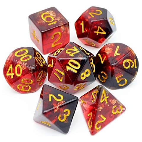 Haxtec DND Dice Polyhedral D&D Dice for Dungeons and Dragons (Black Red Gold Foil) Cover