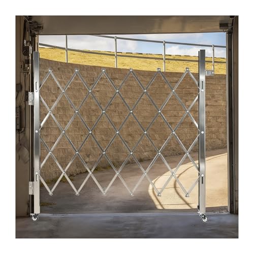 Barrera de seguridad plegable portátil, estilo acordeón, puerta de seguridad al aire libre, ruedas giratorias de 360°, acero inoxidable, para mayor seguridad en la entrada (1,2 x 1 m)