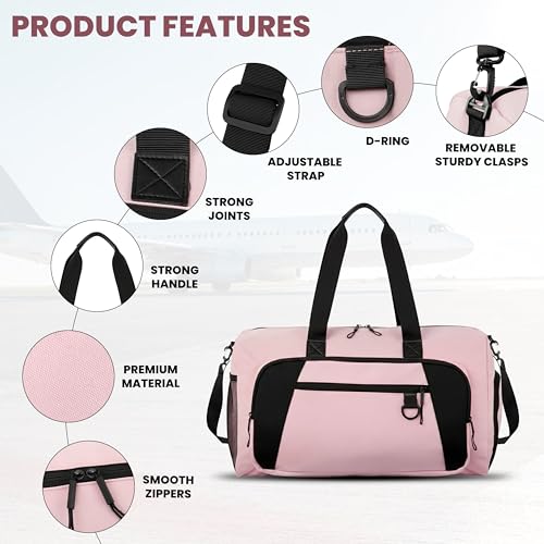 Image of Storite Nylon 50.5cm Travel Duffel Bag for Men & Women with Dry & Wet Pocket, Lightweight Water Resistant Luggage Bag with Shoe Compartment (Pink, 50.5x23x28cm)