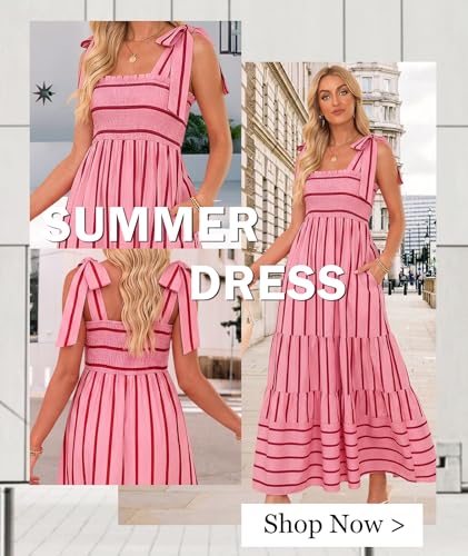 Image of CURBODO Women's Summer Maxi Dress Boho Spaghetti Straps Casual Long A-line Smocked Beach Dress Square Neck Flowy Sun Dress