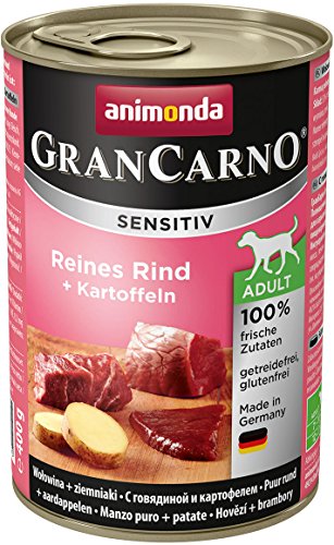 animonda GranCarno Hundefutter Adult Sensitiv, Nassfutter für ausgewachsene Hunde, Reines Rind + Kartoffeln, 6 x 400 g