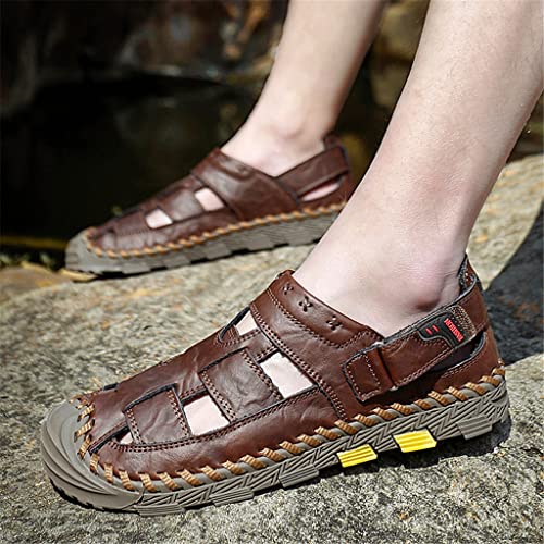 Men's Baotou Sandals Breathable Outdoor Casual Leather Shoes Beach Shoes Men's Shoes(D,41 Code)2
