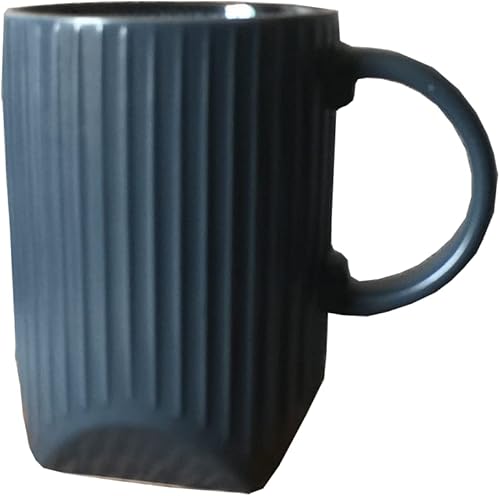 Poetic life Taza de cerámica geométrica grande de 17 onzas taza aerodinámica en relieve taza de agua clásica y simple color azul
