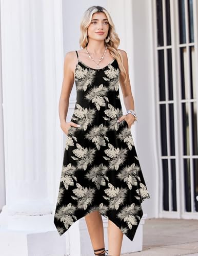 Image of Zeagoo Women Summer Midi Dresses 2026 Hawaiian Bohemian Beach Cover Up Sundress Spaghetti Strap Casual Dress with Pockets