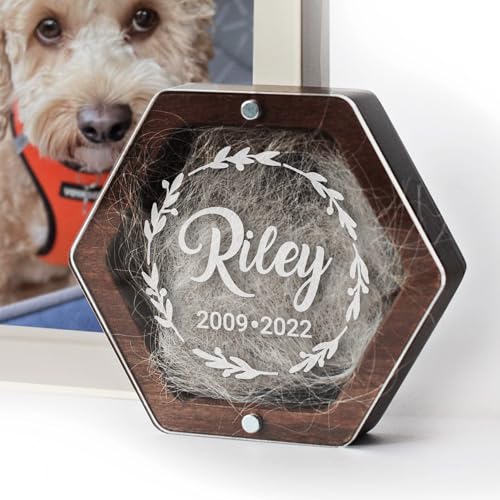 Image of Personalized Pet Hair Keepsake Box for Dog and Cat Fur - Engraved Wood Memorial Box - Unique Customized Gift for Loss of Furry Friend Wooden (Dark Diamand Clear Lid)