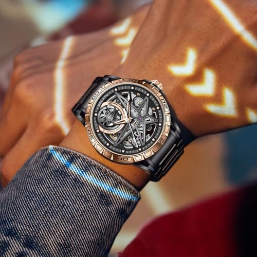 Image of OLEVS Men Watch Blue Gold Analog Quartz Stainless Steel Waterproof Luminous Date Luxury Casual Watch