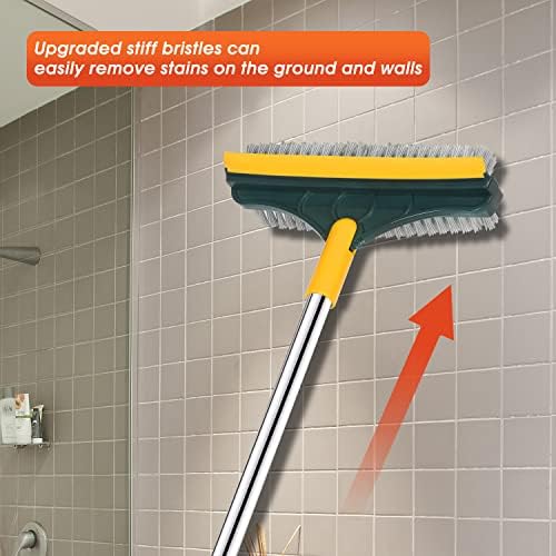 Floor Scrub Brush, 3 IN 1 Scrubbing Brush with Long Handle, 47 IN Long Handled Scrubbing Brush Bathroom Grout Brush with 120° Rotating Scrubbing Cleaning Tool for Kitchen Shower Deck Floor Cleaning