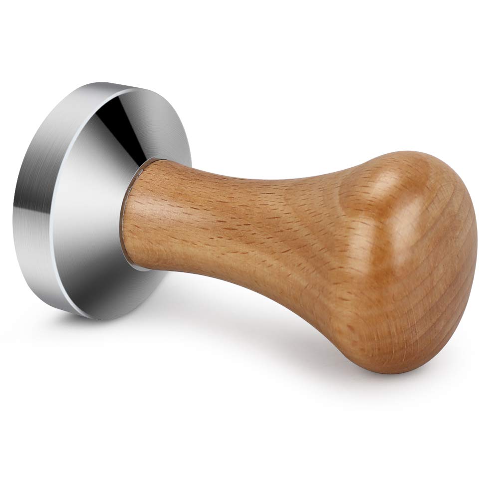 Tamper do espresso, 51 mm, Tamper do kawy ze stali nierdzewnej z eleganckim uchwytem z prawdziwego drewna , do ekspresu do kawy, sitko