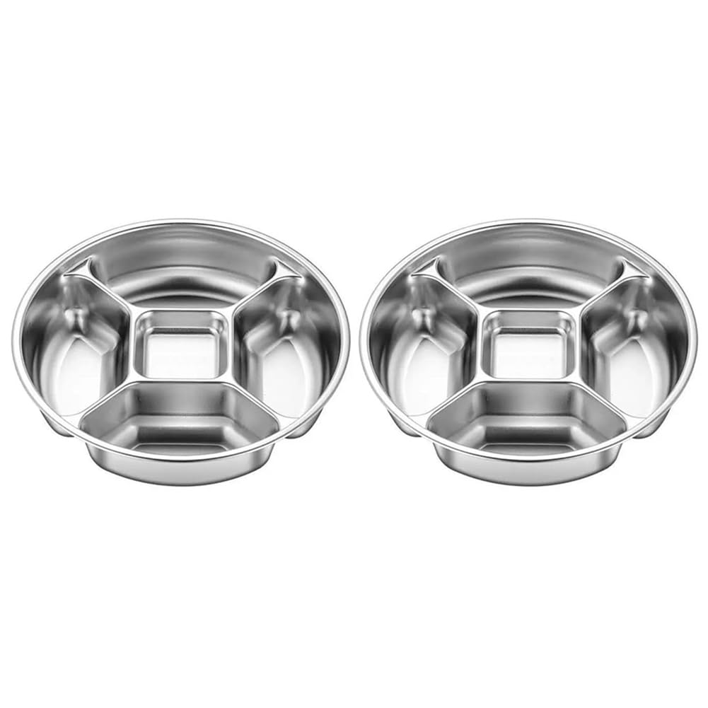 CTRLZS Serving Tray in 2-Pack Stainless Steel, 5-Section Divided Plated Unbreakable Metal Design
