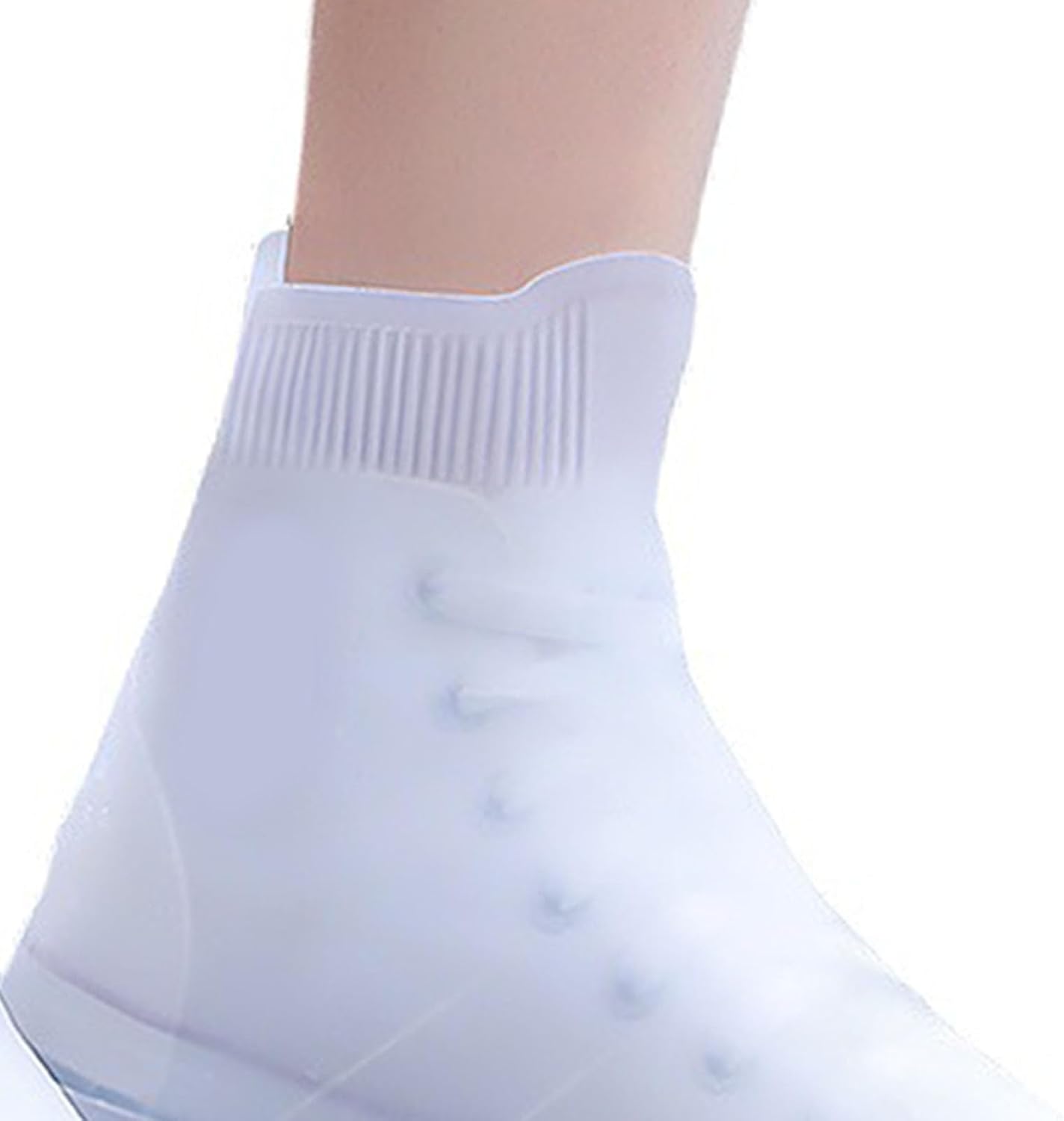 Rain Shoe Covers, Reusable Overshoes Thickened Silicone Shoe Covers Premium and Recyclable Shoe Booties Covers for Women Men White (White Mid Calf XL (40 to 42 Sizes))