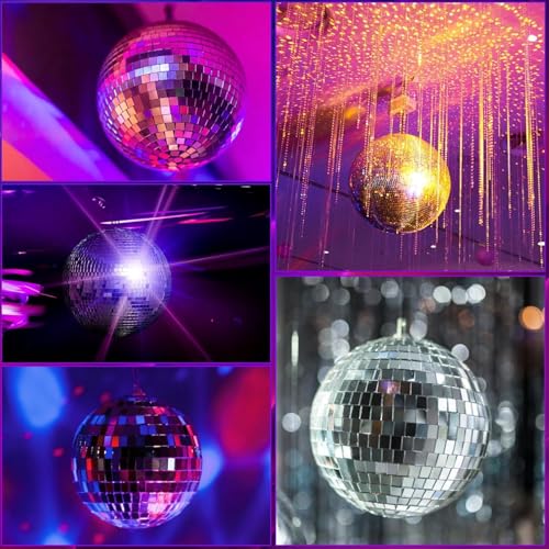 Boule disco de 20 cm dotée de miroirs en verre et d'un éclairage autonome