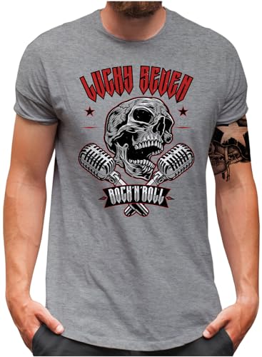 T-shirt homme Rockabilly Skull Lucky 7 en gris mélangé du S au 5XL