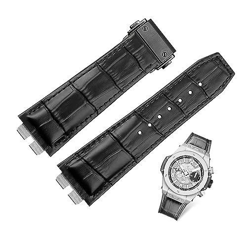 Bracelet de montre en cuir véritable crocodile noir pour Hublot Big Bang